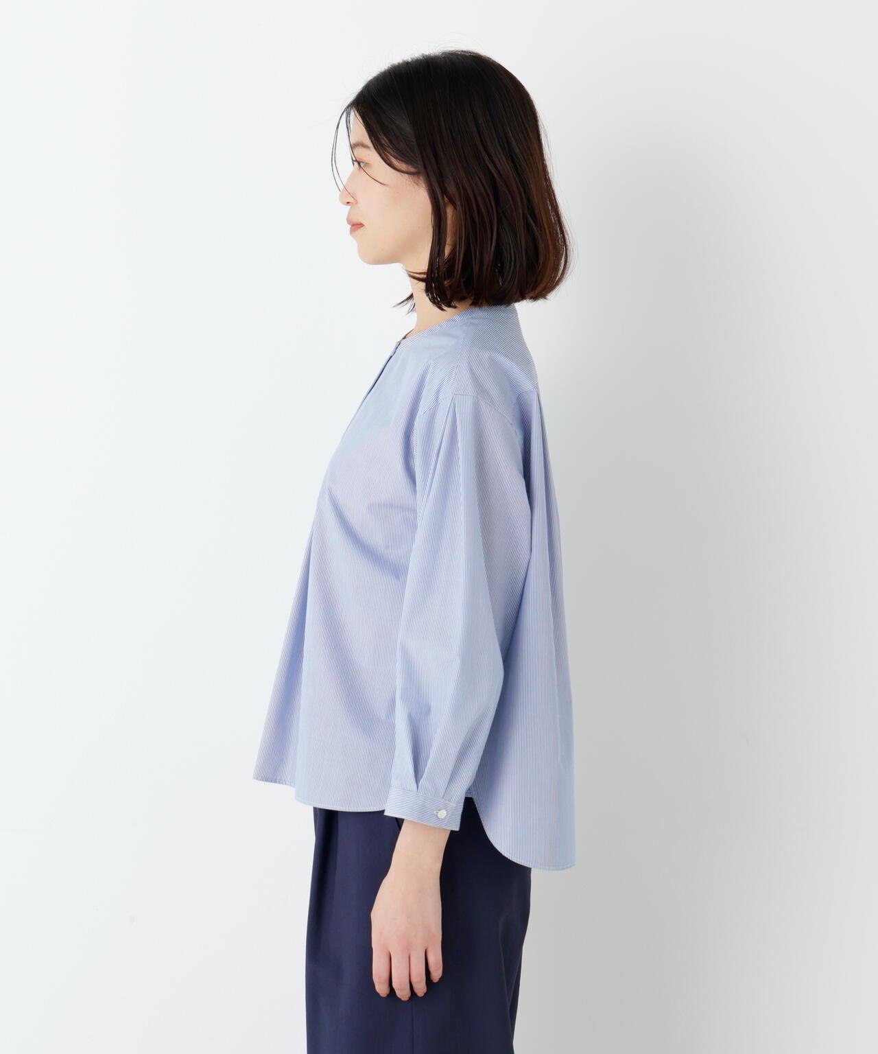 《洗える》 先染棉滌 無領 女式襯衫
