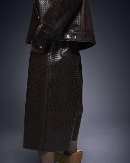 WOVEN FAUX LEATHER SHORTS 短褲