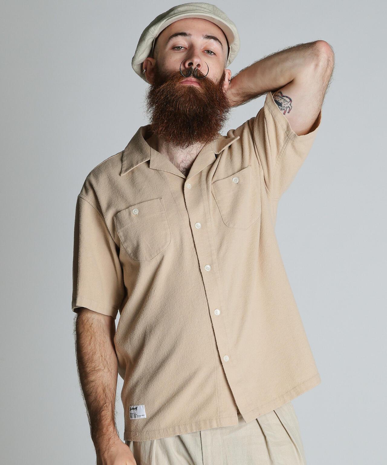 HV PLAIN WORK SHIRT 麻粘膠素色工裝襯衫