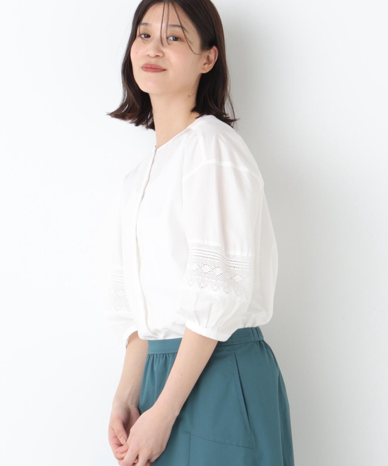 可水洗 圓領 蕾絲拼接 女式襯衫