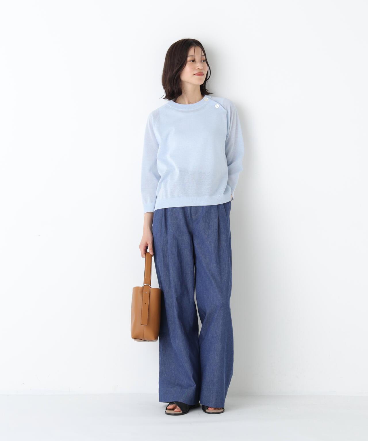 《洗える》 闊腿 棉麻輕薄牛仔 褲子