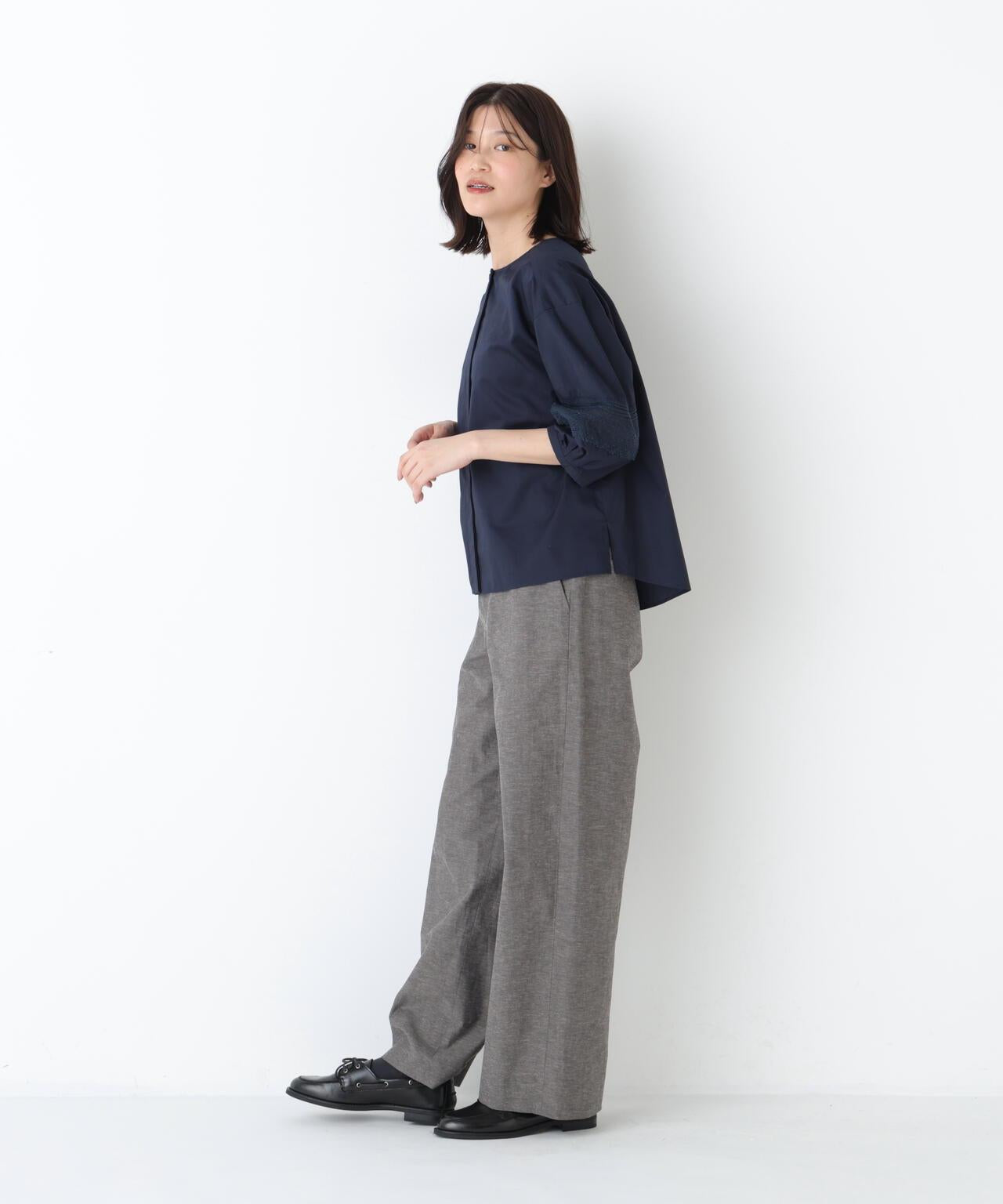 可水洗 圓領 蕾絲拼接 女式襯衫