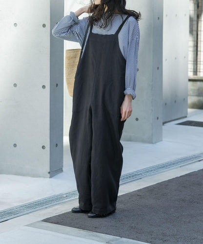 亞麻揹帶褲