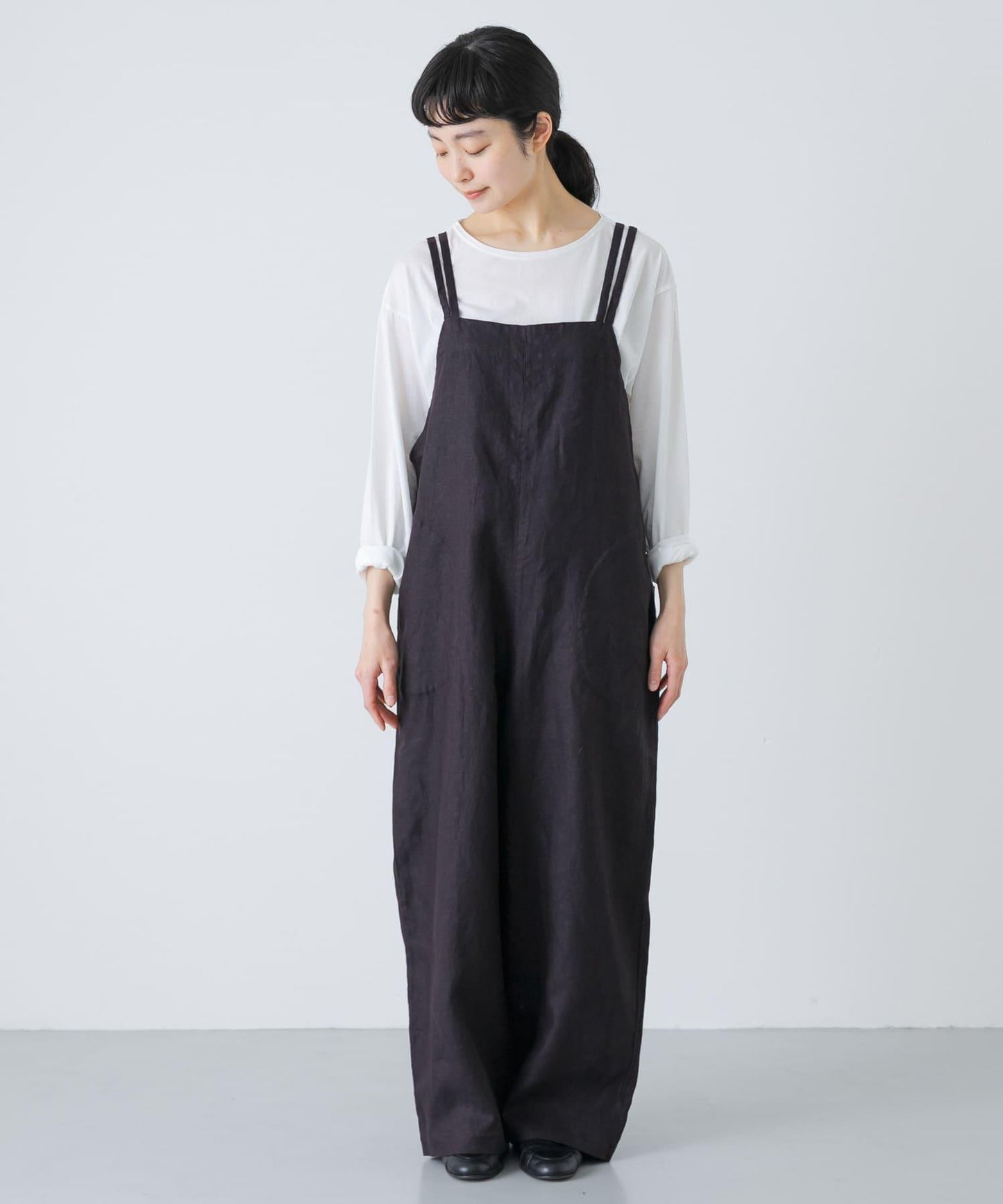 亞麻揹帶褲