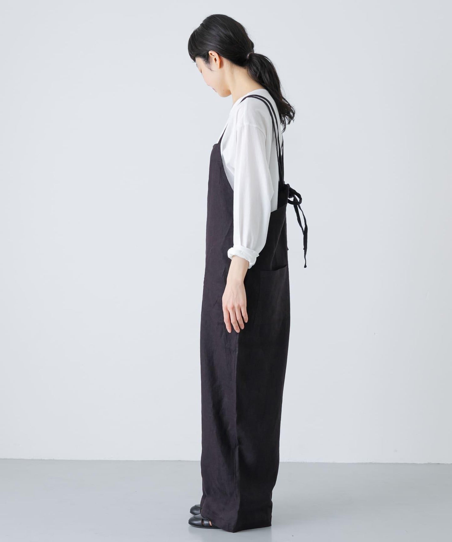 亞麻揹帶褲