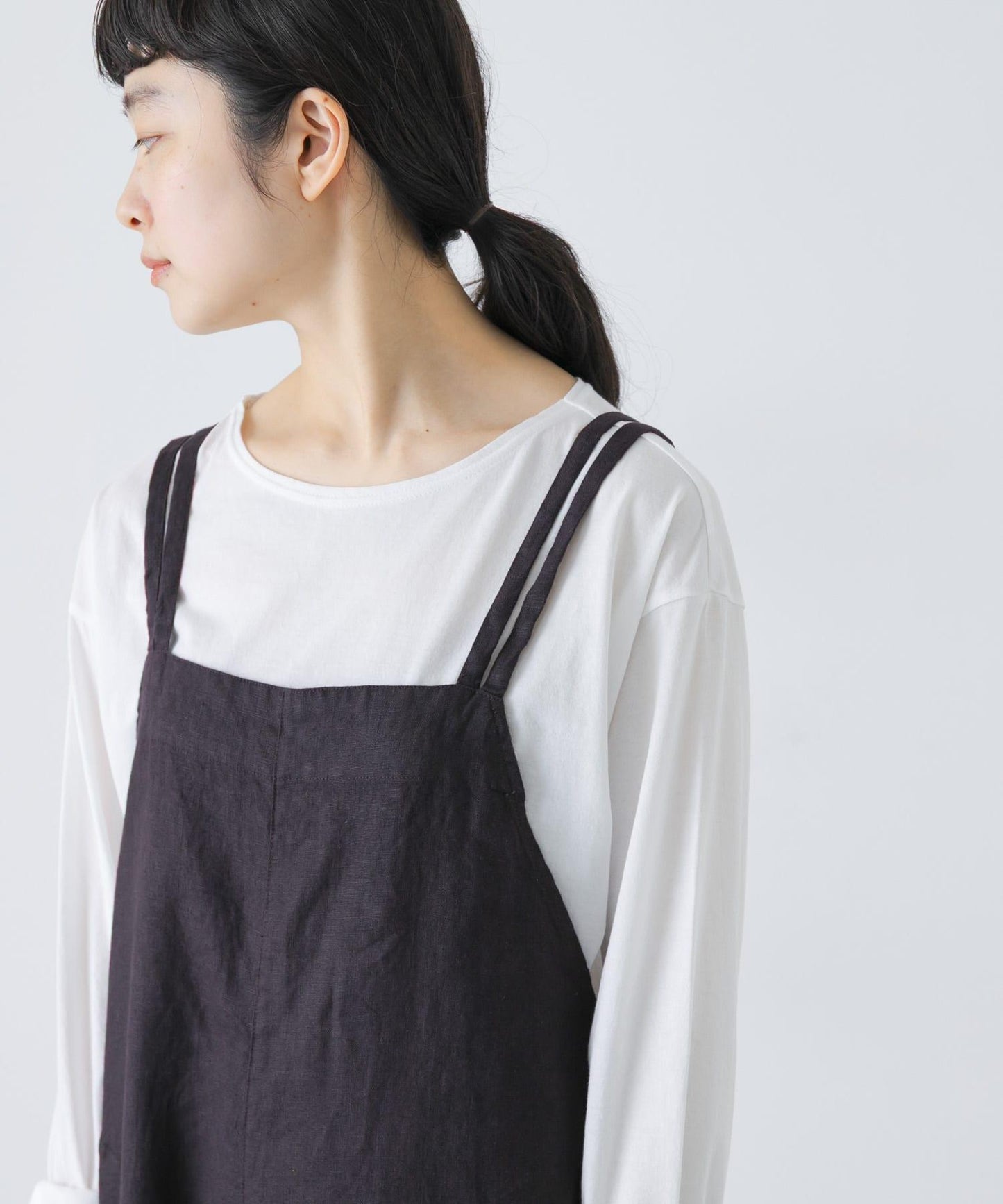 亞麻揹帶褲