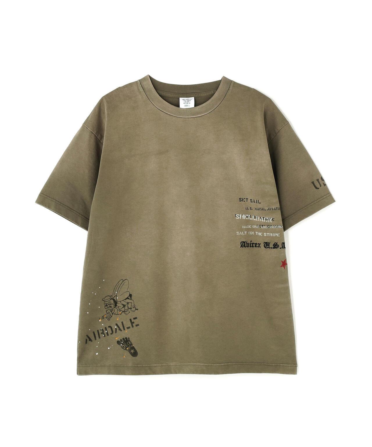 做舊海軍藍模板印花 短袖T恤 AGED-LOOK S/S NAVY STENCIL T-SHIRT