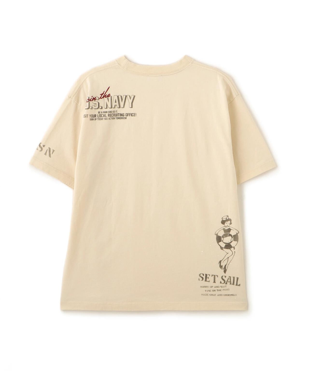 做舊海軍藍模板印花 短袖T恤 AGED-LOOK S/S NAVY STENCIL T-SHIRT