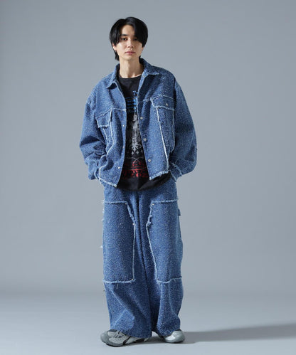 針刺工藝 雙膝設計 牛仔褲 NEEDLEPUNCH DENIM W-KNEE PANTS