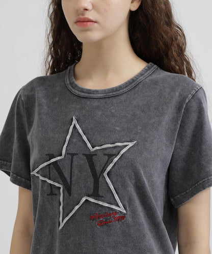 《WOMAN/直営店限定》 FADE WASH T‑SHIRT WITH STAR EMBROIDERY
