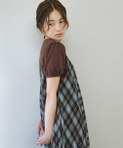 格紋百褶吊帶連衣裙