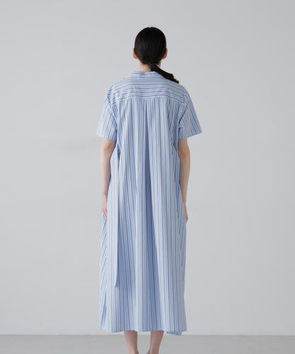 混色條紋連衣裙