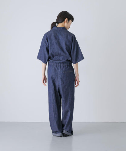 棉麻牛仔半袖連體褲