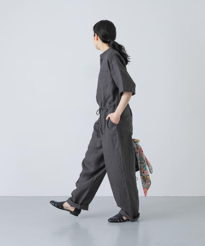 亞麻半袖連體褲