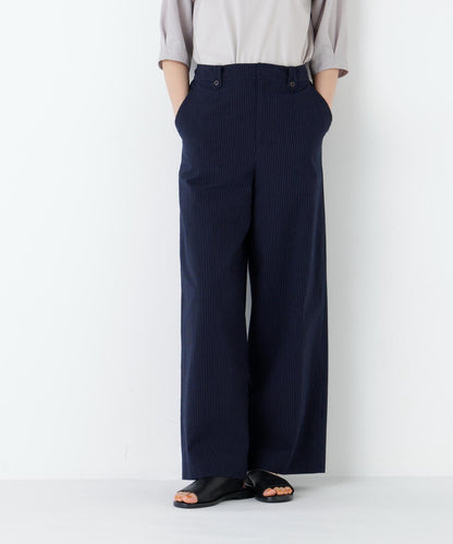 《名品 / マルチサイズ》 泡泡紗細條紋 半闊腿褲