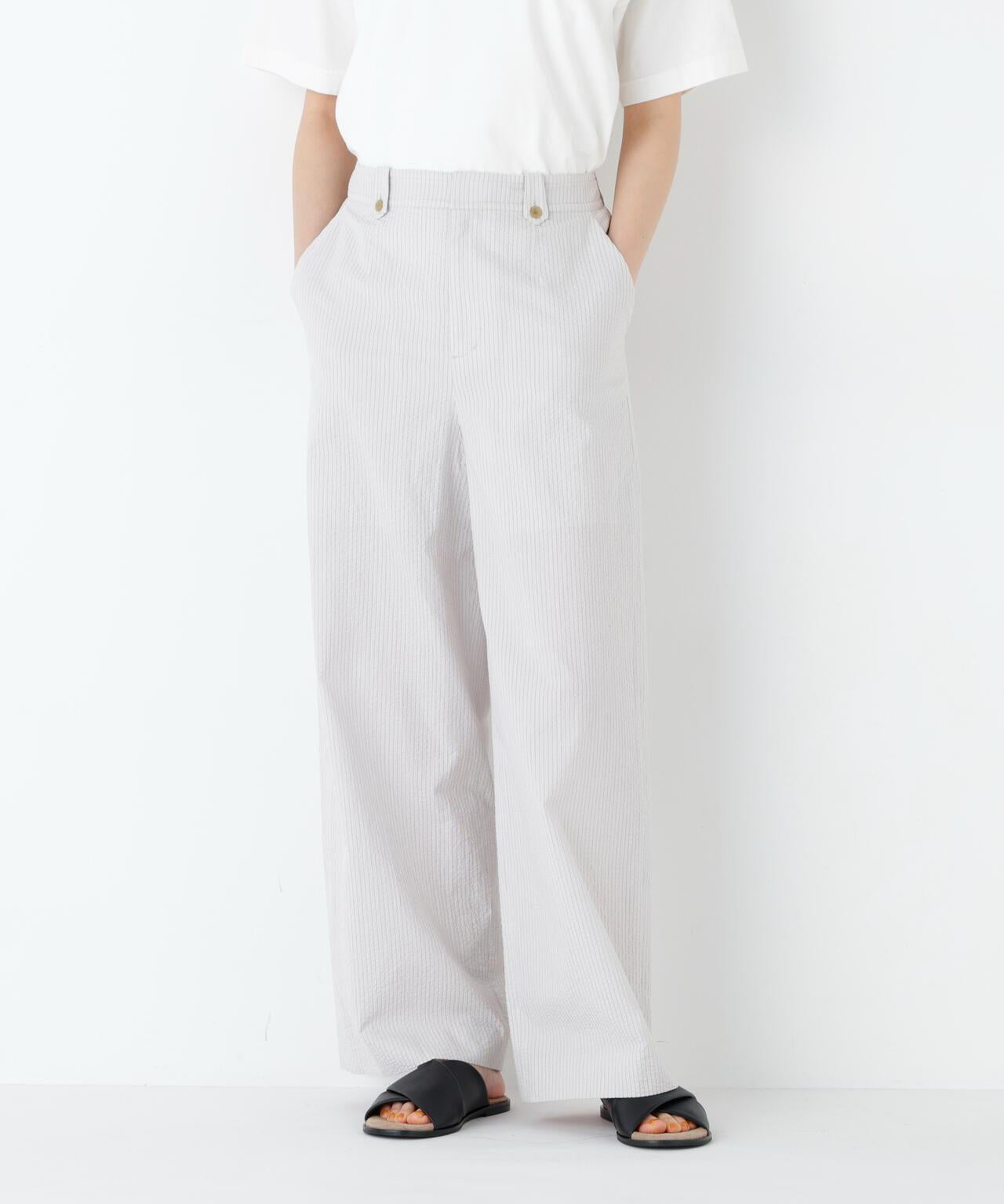 《名品 / マルチサイズ》 泡泡紗細條紋 半闊腿褲