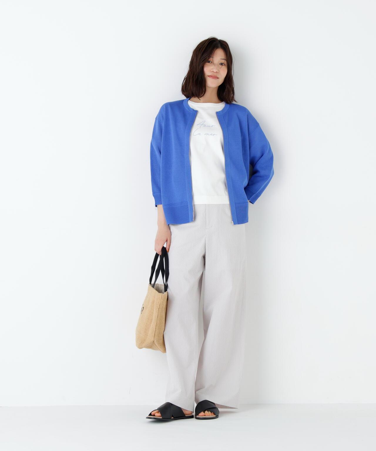 《名品 / マルチサイズ》 泡泡紗細條紋 半闊腿褲