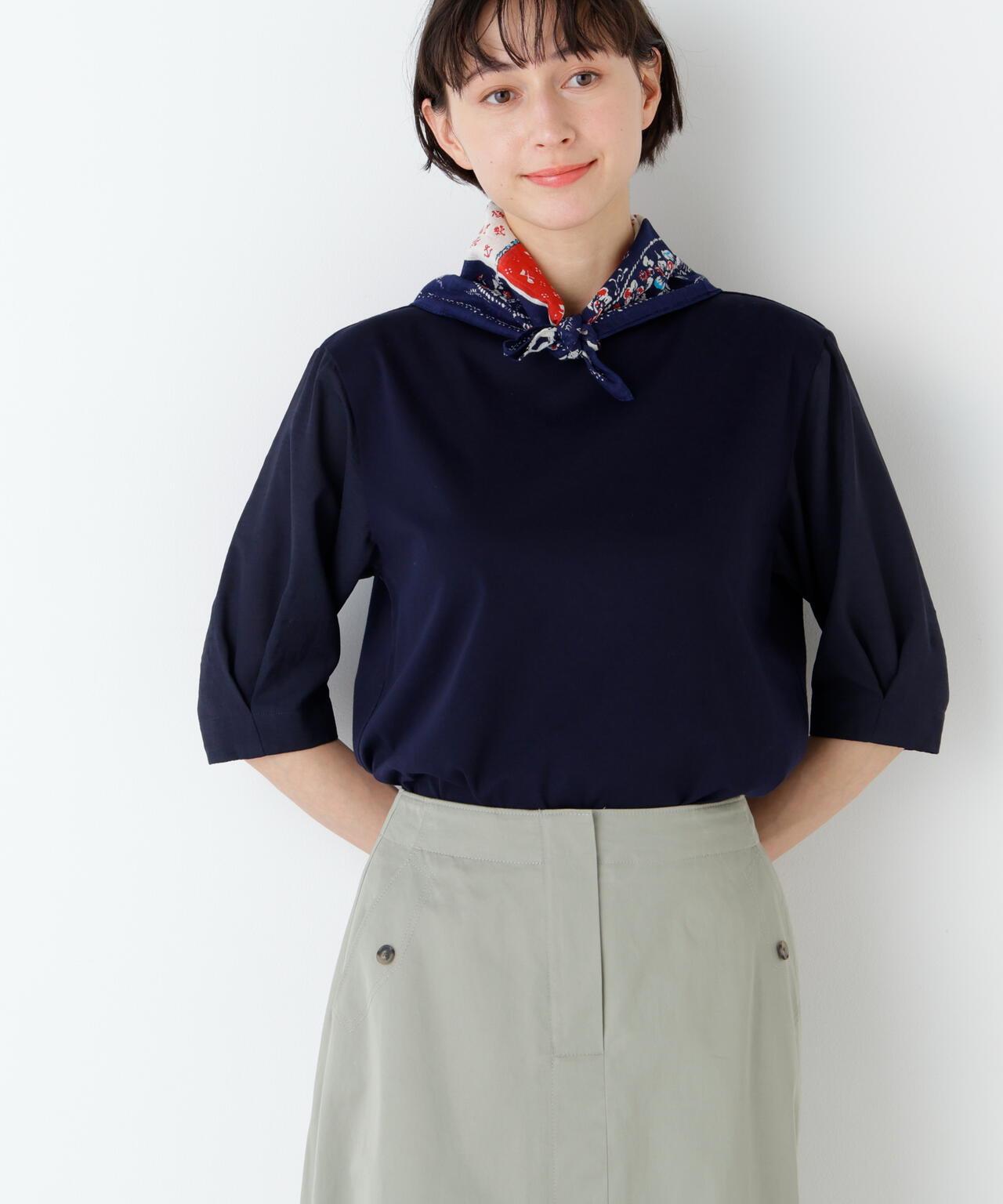 《洗える》布帛拼接針織上衣