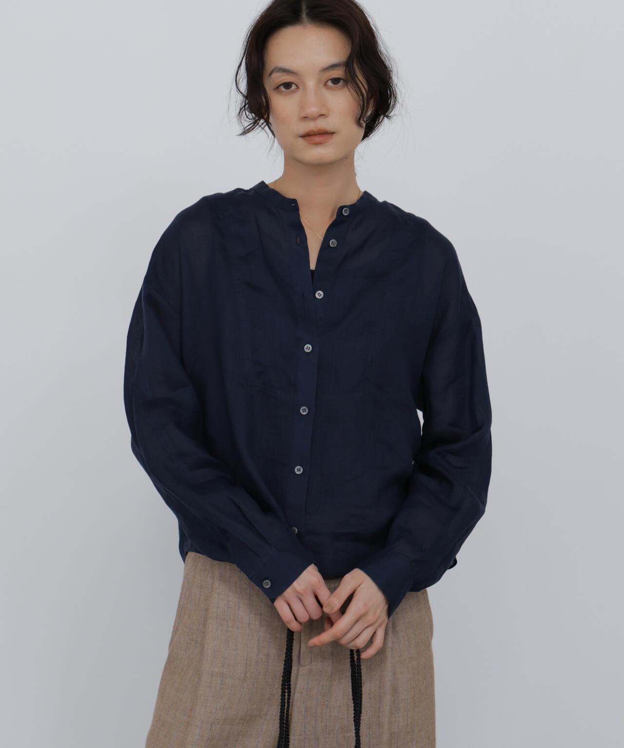 《名品 / 洗える / 4カラー展開》 亞麻前襟設計 襯衫