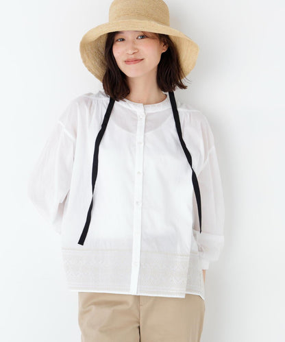 《洗える》 印度刺繡 無領 女式襯衫