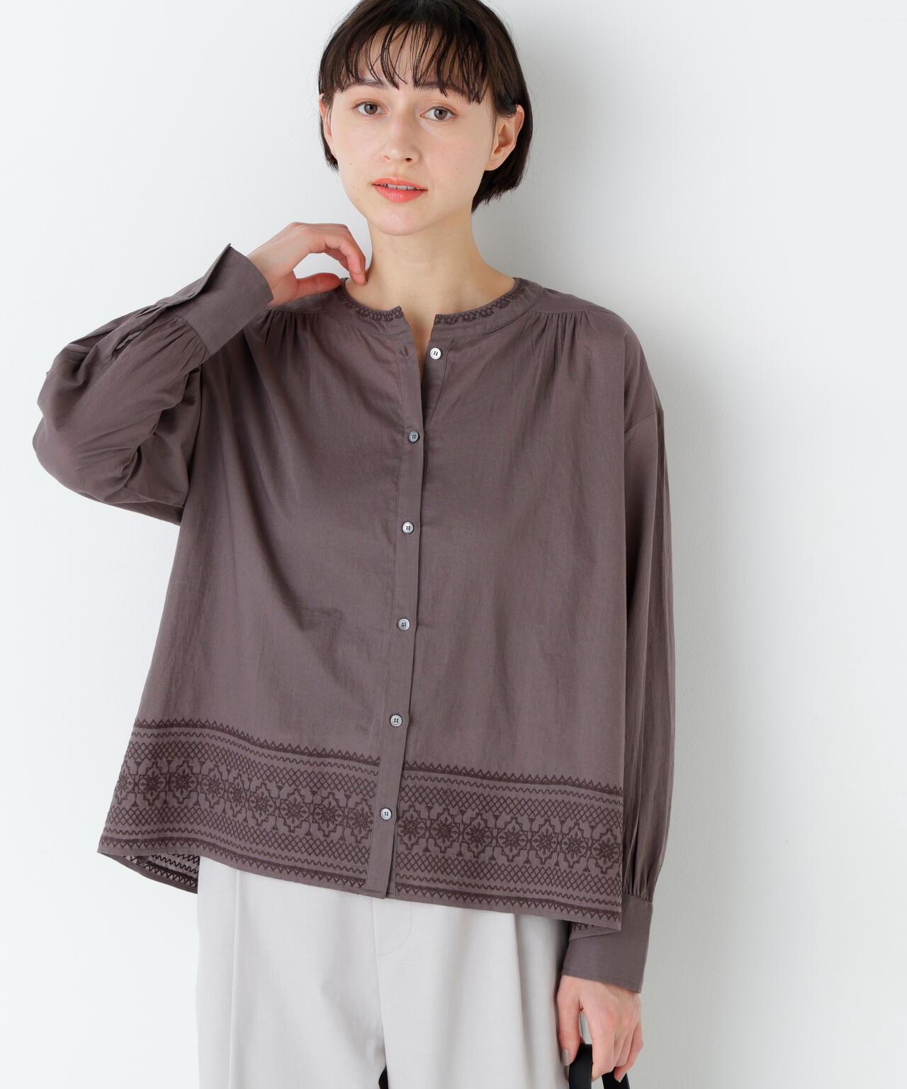 《洗える》 印度刺繡 無領 女式襯衫