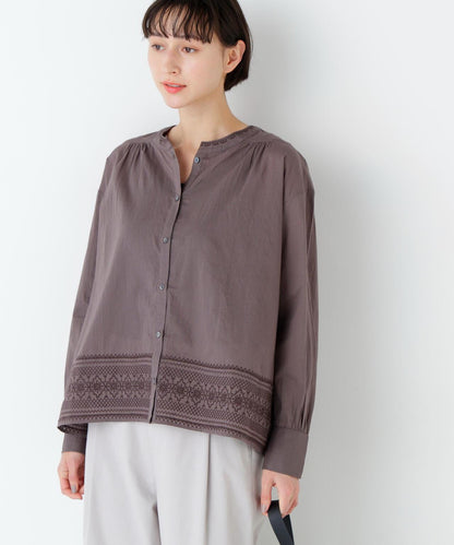 《洗える》 印度刺繡 無領 女式襯衫