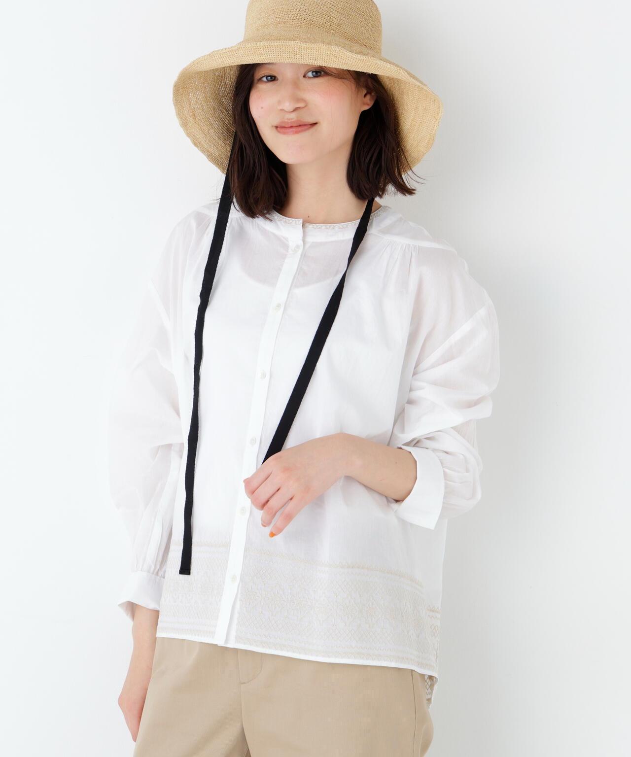 《洗える》 印度刺繡 無領 女式襯衫