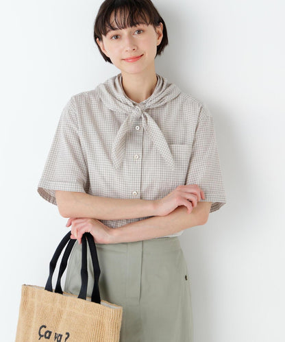 亞麻混格紋三角巾設計襯衫