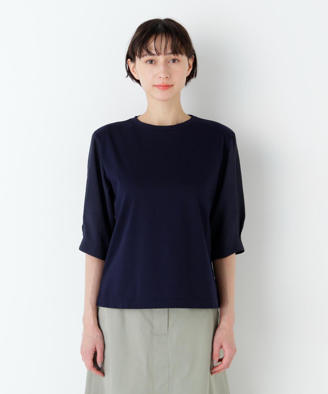 《洗える》布帛拼接針織上衣