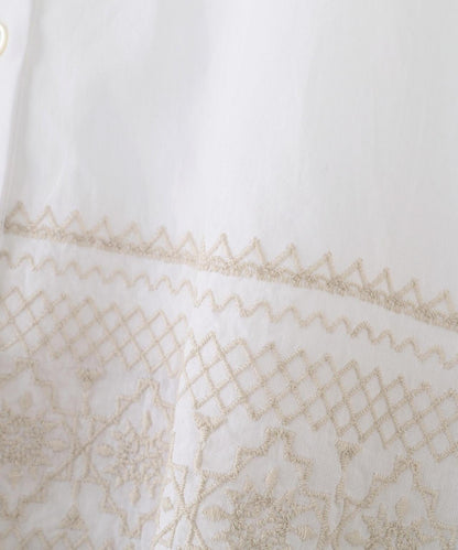 《洗える》 印度刺繡 無領 女式襯衫