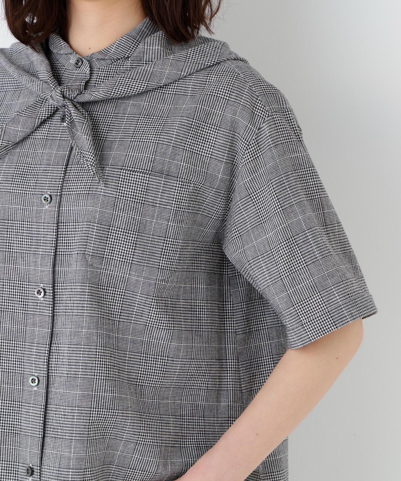 亞麻混格紋三角巾設計襯衫