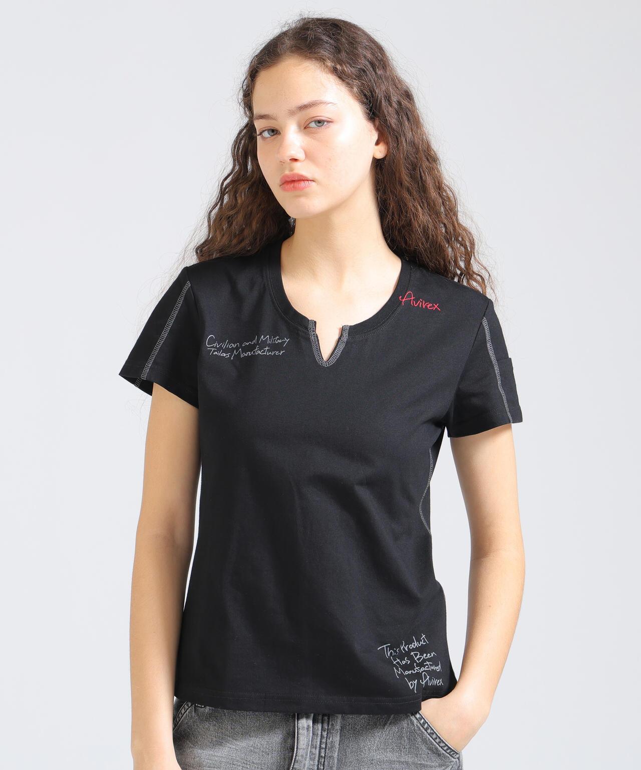 KEY NECK 刺繡 T-SHIRT 短袖T恤（直營店限定）