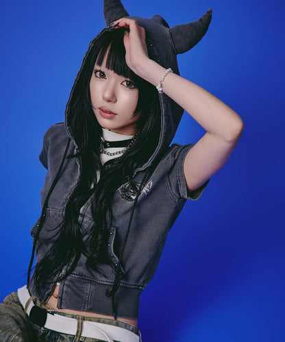 GALFY LHP EXCLUSIVE 地雷系風寬鬆連帽短袖衛衣