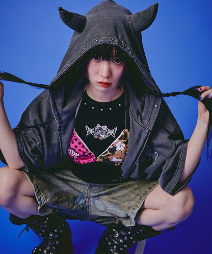 GALFY LHP EXCLUSIVE 地雷系風寬鬆連帽短袖衛衣