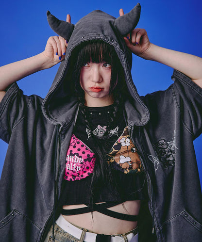 GALFY LHP EXCLUSIVE 地雷系風寬鬆連帽短袖衛衣
