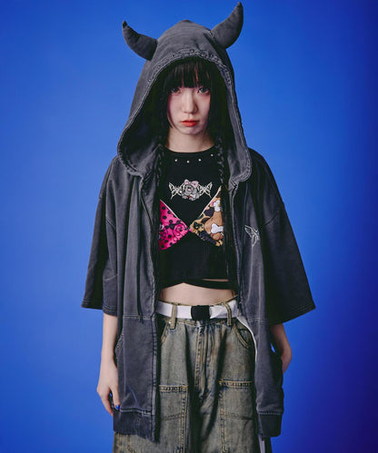 GALFY LHP EXCLUSIVE 地雷系風寬鬆連帽短袖衛衣