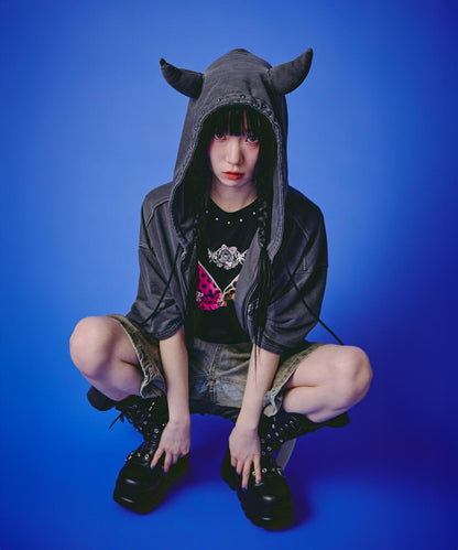 GALFY LHP EXCLUSIVE 地雷系風寬鬆連帽短袖衛衣