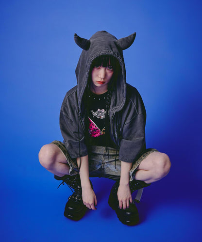 GALFY LHP EXCLUSIVE 地雷系風寬鬆連帽短袖衛衣