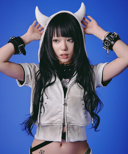 GALFY LHP EXCLUSIVE 地雷系風寬鬆連帽短袖衛衣