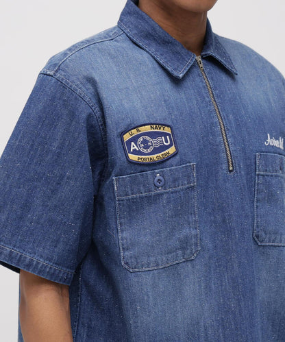 AVIREX × UNIVERSAL OVERALL NAVY POSTAL HALF ZIP SHIRT 半拉鍊襯衫