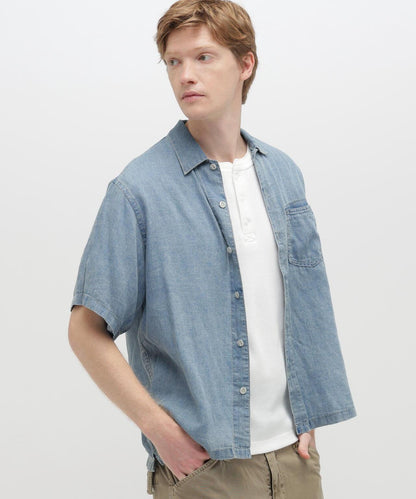 WIND THROUGH DENIM S/S SHIRTS 牛仔短袖襯衫