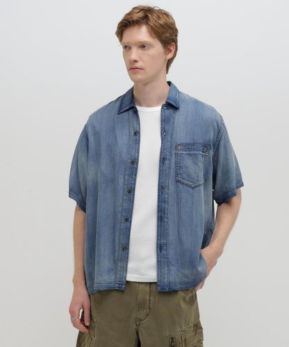 WIND THROUGH DENIM S/S SHIRTS 牛仔短袖襯衫