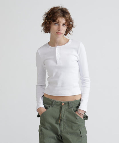 長袖 Henley領 T恤 DAILY/WOMAN L/S HENLEY NECK T-SHIRT