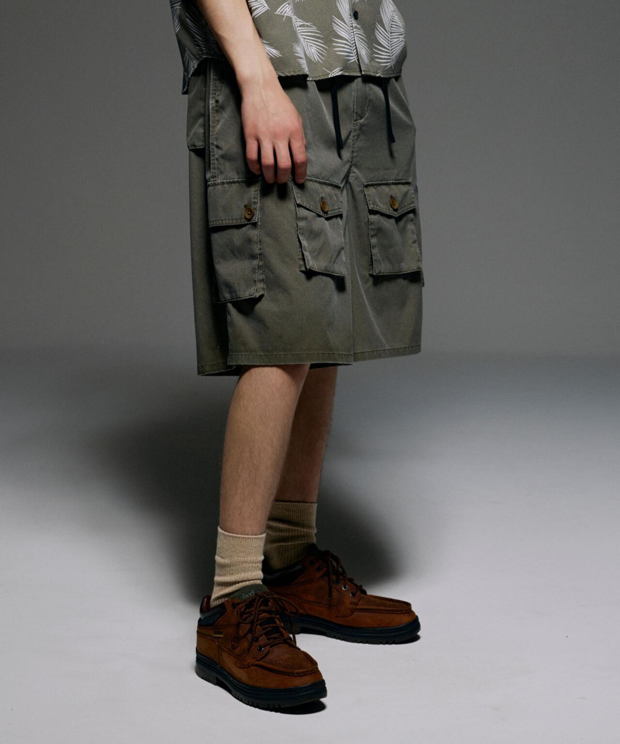 B omnivore/ビーオムニボー PIGMENT WIND CLOTH W CARGO SHORTS 工裝短褲