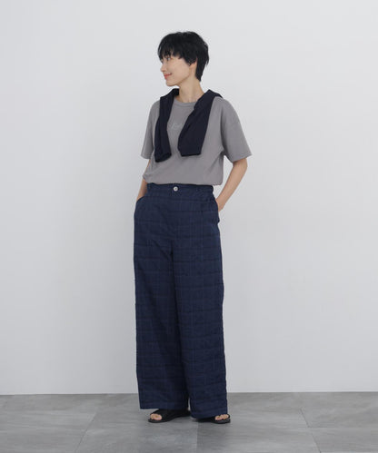 《洗える》 毛絨刺繡格紋 褲子