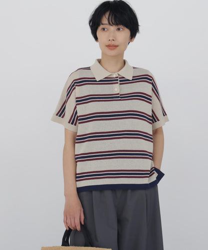 《洗える / Good Price》 透感條紋 POLO領 針織T恤