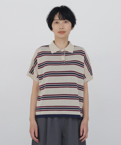 《洗える / Good Price》 透感條紋 POLO領 針織T恤