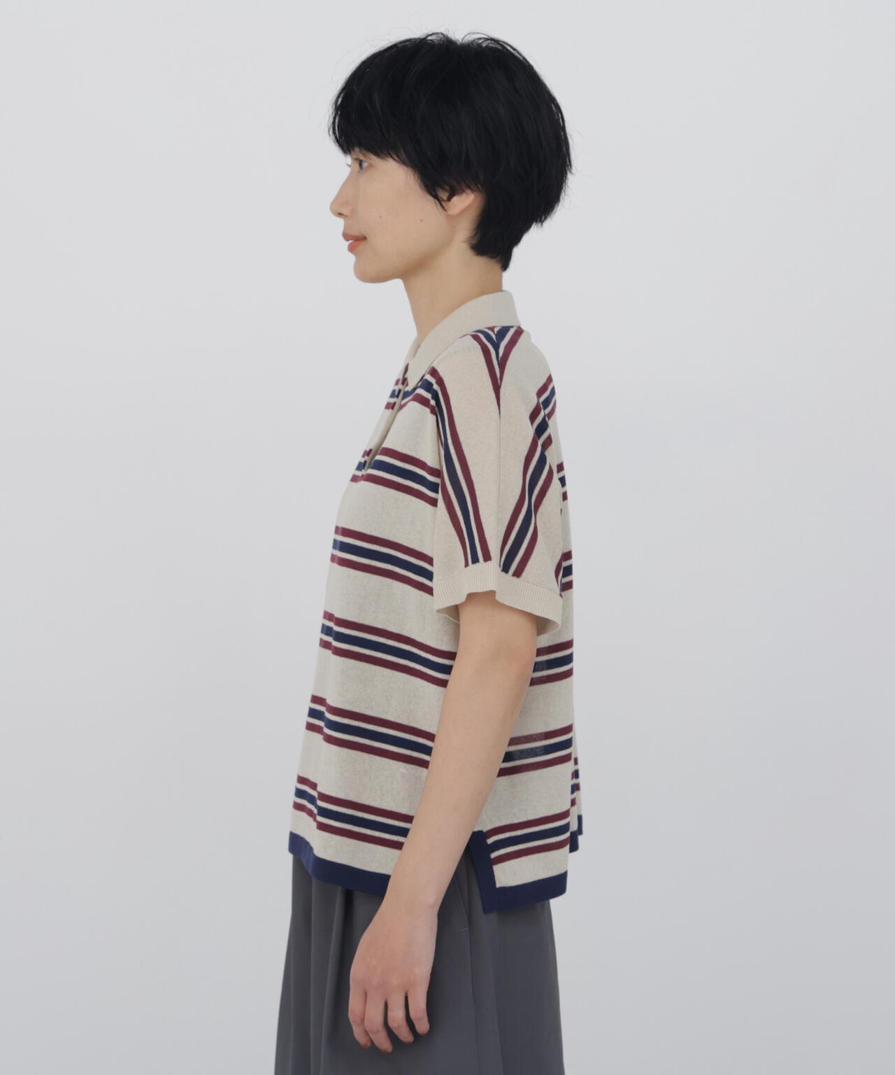 《洗える / Good Price》 透感條紋 POLO領 針織T恤