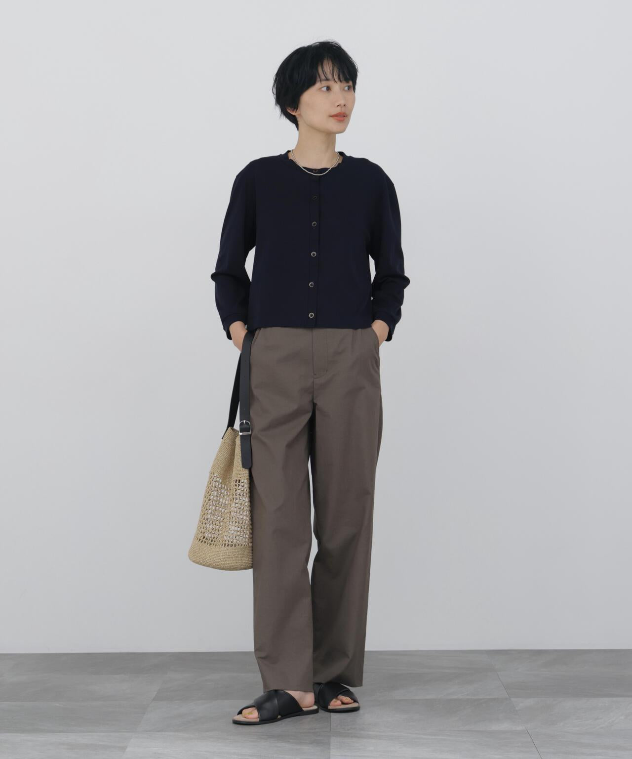 《接觸冷感 / 洗える》 羅紋針織開衫