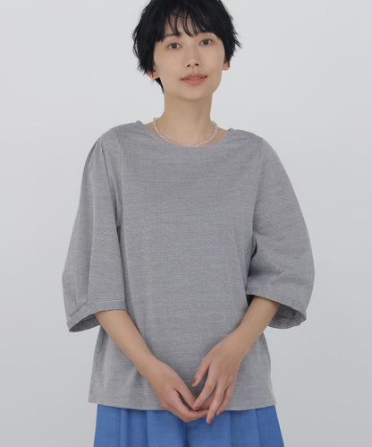 涼感可水洗 提花條紋 圓領 套頭上衣